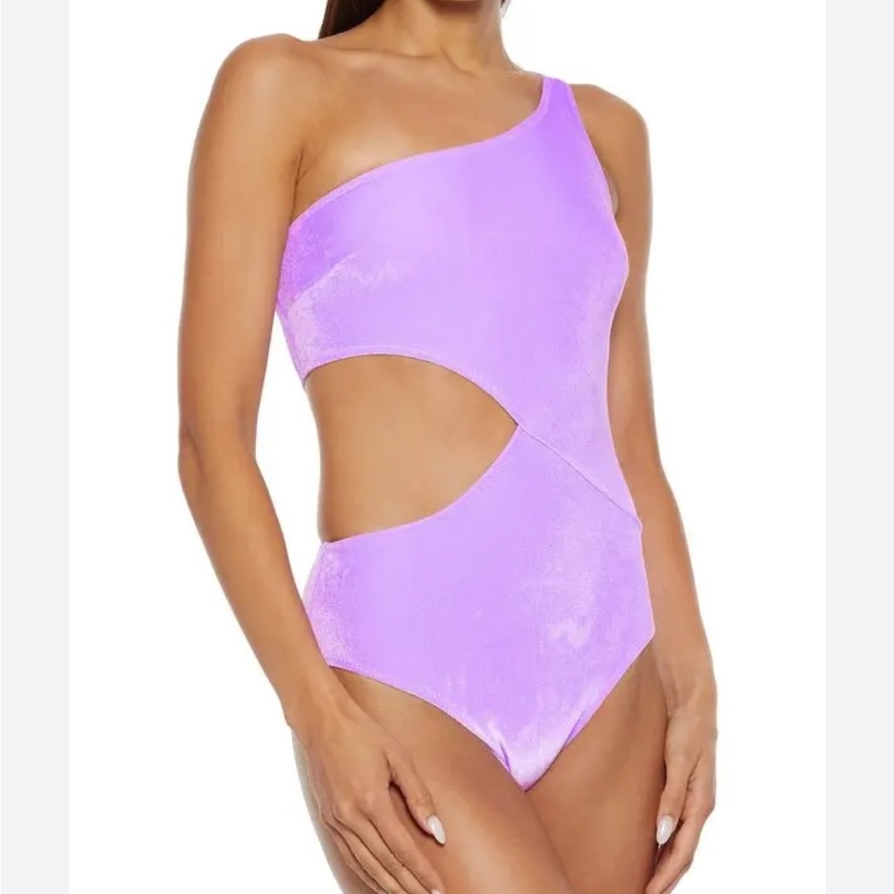 SOLID & STRIPED Lavender One Shoulder One Piece